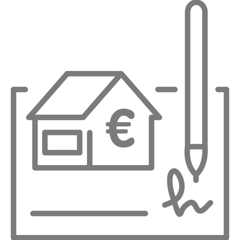 Graues Icon von einem Haus und einem Stift